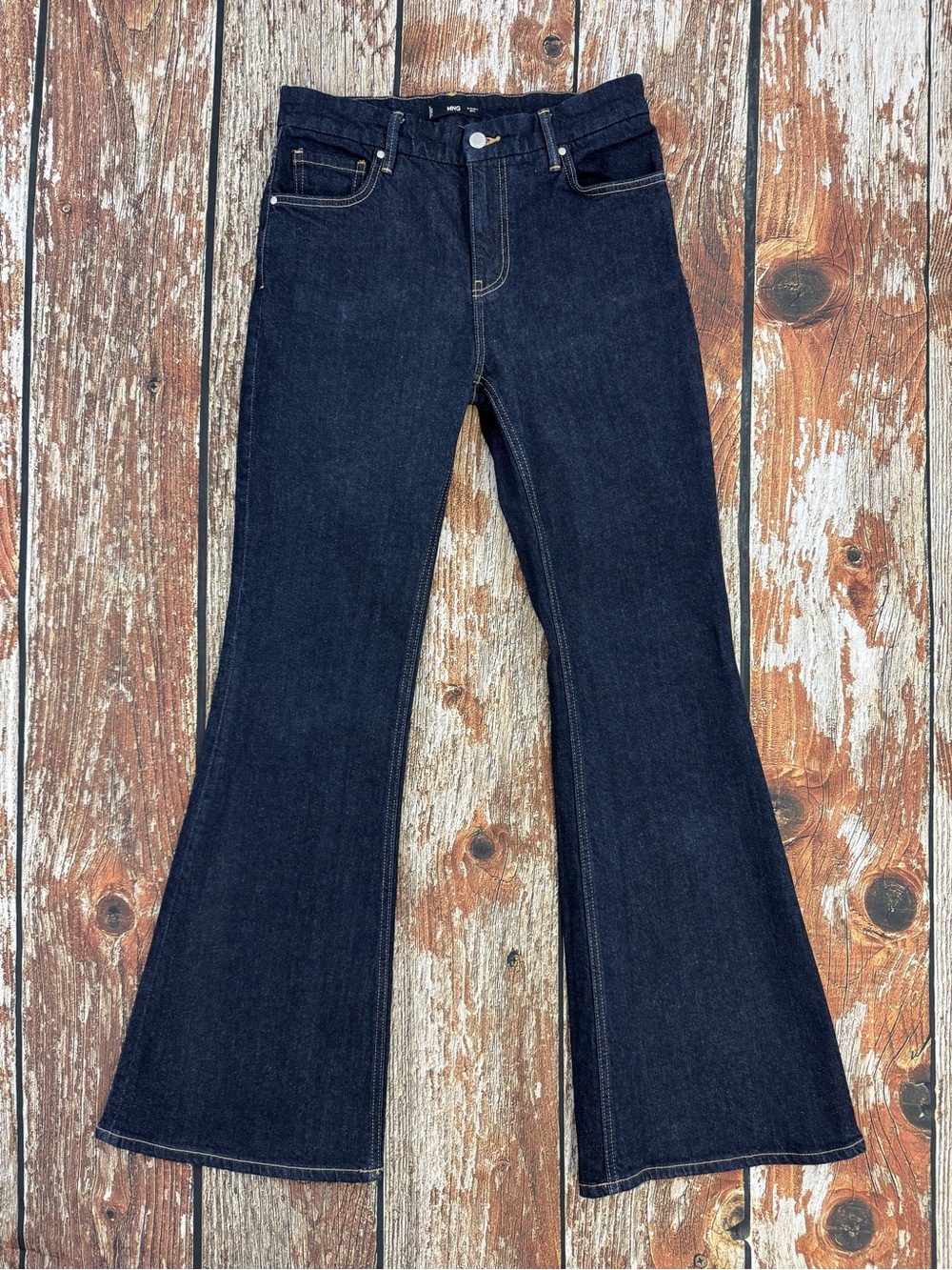 MNG Women's Dark Wash Flare Leg Denim Jeans, US Size 6